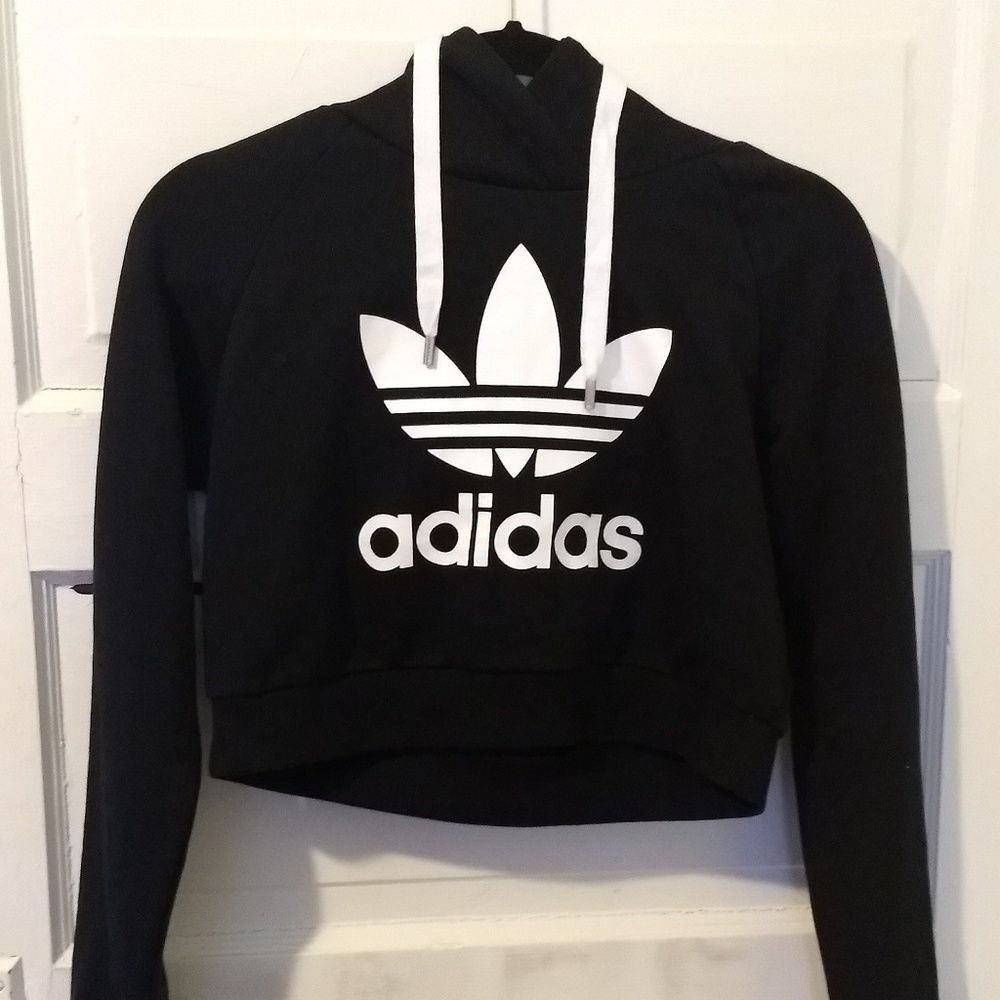 Adidas Trefoil Black Cropped Hoodie